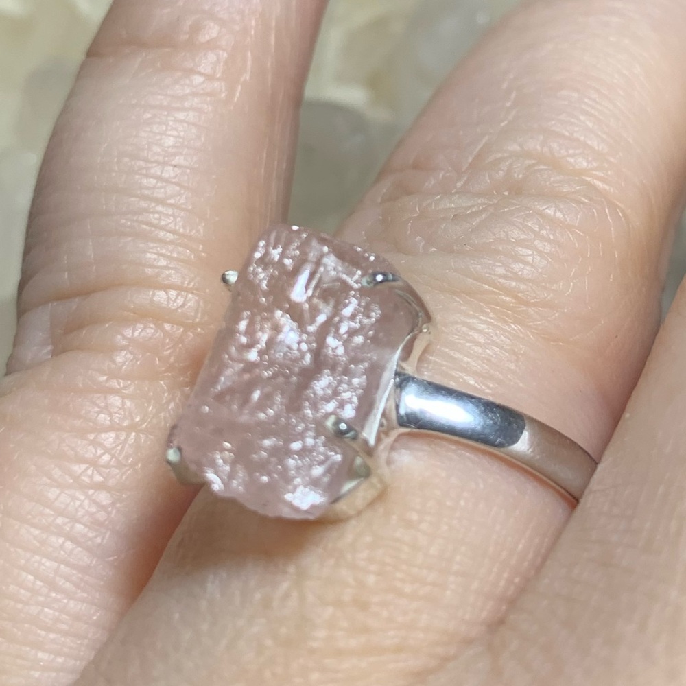 Solid Sterling Raw Morganite Ring - image 3